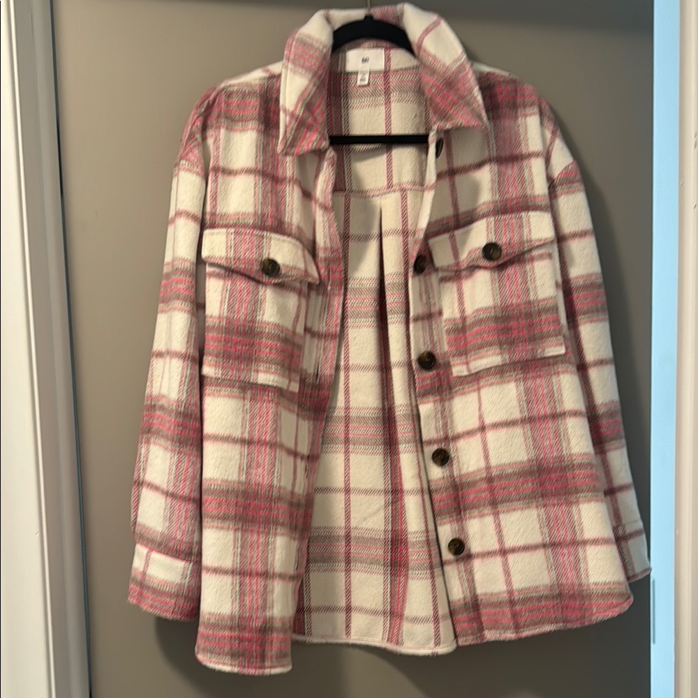 BP Plaid Pink and White Women's Shacket medium